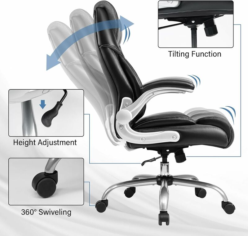 كرسي تنفيذي جلدي بزاوية قابلة للتعديل ، كرسي مكتب دوار ، بطانة سميكة ، تصميم مريح لدعم أسفل الظهر