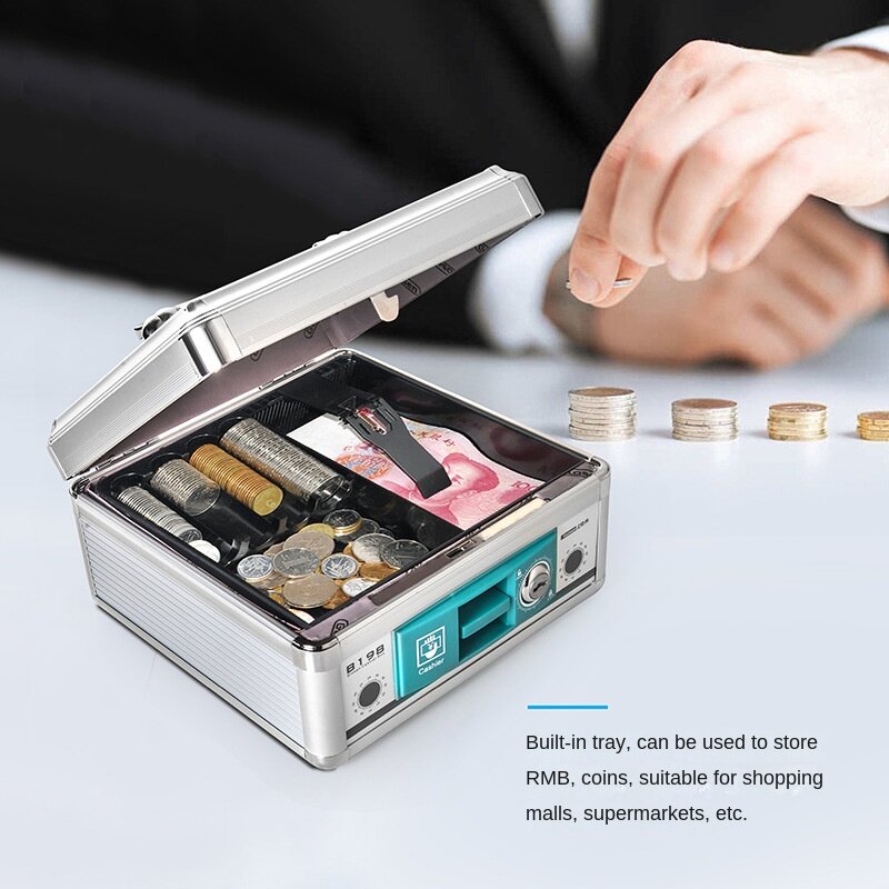 صندوق تخزين سبائك الألومنيوم مع قفل الأشياء الثمينة صندوق تخزين سوبر ماركت صندوق تسجيل النقدية ، مثالية للمنزل أو المكتب
