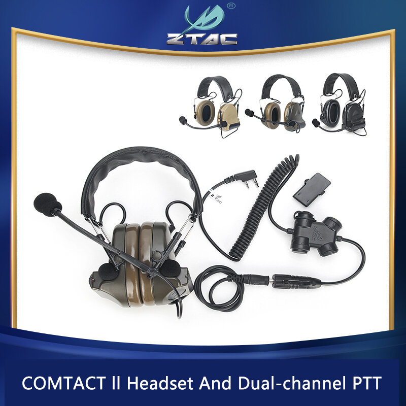 سماعات رأس تكتيكية من ZTAC طراز Pelto Comtact II للصيد والرماية مزودة بسماعات رأس غير إلكترونية مزودة بسماعة رأس Baofeng UV82 ملحقات PTT