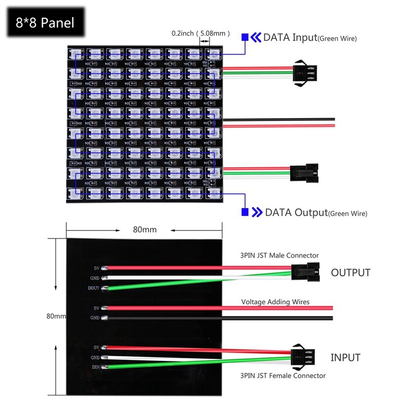 1 ~ 5 قطعة WS2812B RGB LED الرقمية مرنة فردي عنونة مصباح لوح قطاع WS2812 8x8 16x16 8x32 وحدة مصفوفة الشاشة 5 فولت