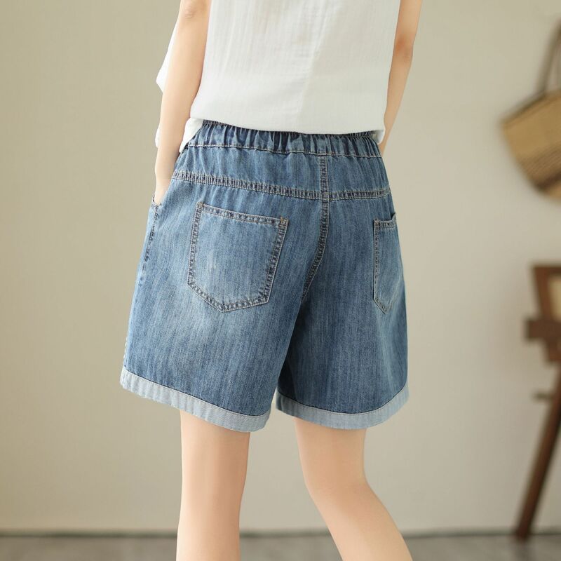 أريكاكا-سراويل جينز نسائية غير رسمية ، بنطلون لطيف مطرز بالزهور ، شورت نسائي عتيق ، من M إلى XL