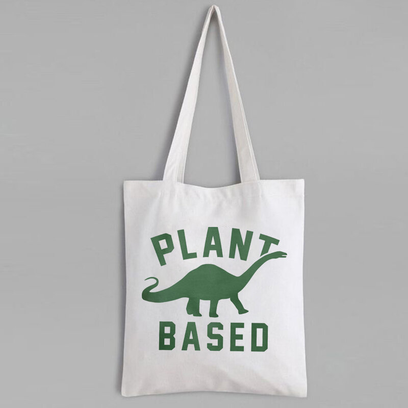 النبات على أساس كيس قابلة لإعادة الاستخدام هدية للخضر أكياس التسوق المخصصة النباتية قماش حمل حقيبة ديناصور Herbivore حمل حقيبة