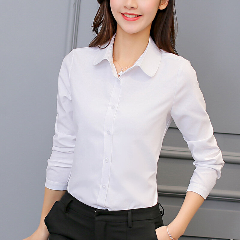 قمصان نسائية عصرية كورية قميص أبيض للسيدات قمصان بأكمام طويلة بلوزات مكتبية أساسية للسيدات بلوزات نسائية مقاس كبير 5XL