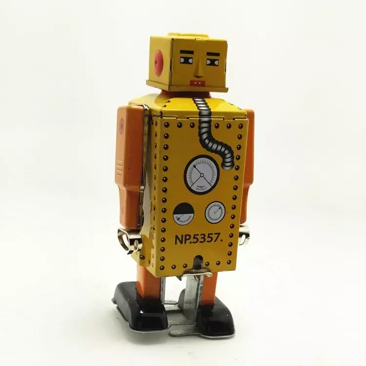 الروبوت الأصفر لعبة ميكانيكية للأطفال والكبار ، القصدير المعدني ، الرجعية ، تصورها ، أشكال لعبة ، نموذج ، هدية ، مضحك ، الرجعية