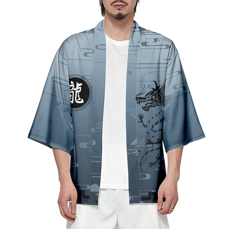 قميص كيمونو مطبوع عليه شخصية أنيمي دراجون 3/4 كم قميص علوي مقاس كبير موضة صيف 2023 ملابس شاطئ هاوري تقليدية