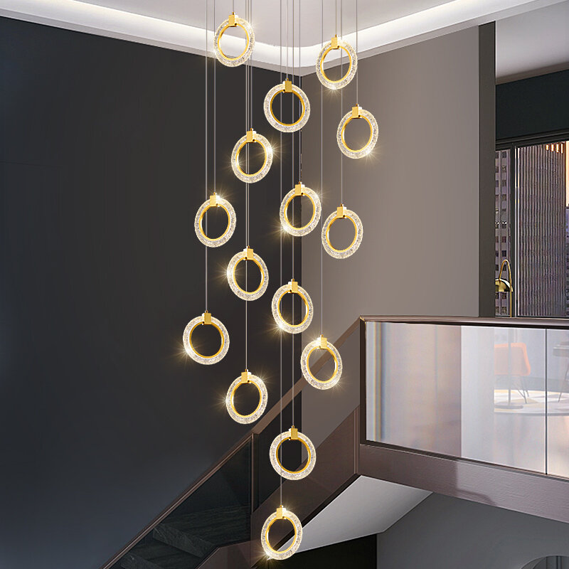 فيلا الدرج الثريا الحديثة LED حلقة مصباح غرفة المعيشة غرفة الطعام المطبخ الداخلية إضاءة للتزيين العلية الثريا