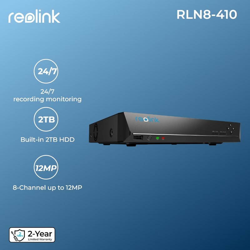 ريولينك 4K 8CH كشف الإنسان/السيارة NVR لكاميرا أمان IP 4MP/5MP 24/7 H.265 مسجل فيديو 12MP طقم مراقبة RLN8-410