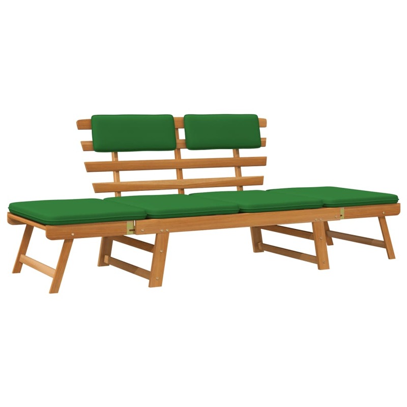 الباحة مقعد مع وسائد 2 في 1 الصلبة أكاسيا الخشب الأخضر 74.8 "x 26.8" x 29.1 "كرسي للاستعمال في المناطق الخارجية الشرفة الأثاث