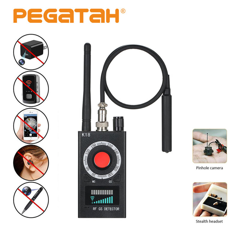 كاشف PEGATAH متعدد الوظائف مضاد للصراحة ، أدوات لأخطاء الكاميرا ، أداة العثور على الأسلاك ، عدسة الإشارة لتحديد المواقع ، متعقب RF ، الكشف