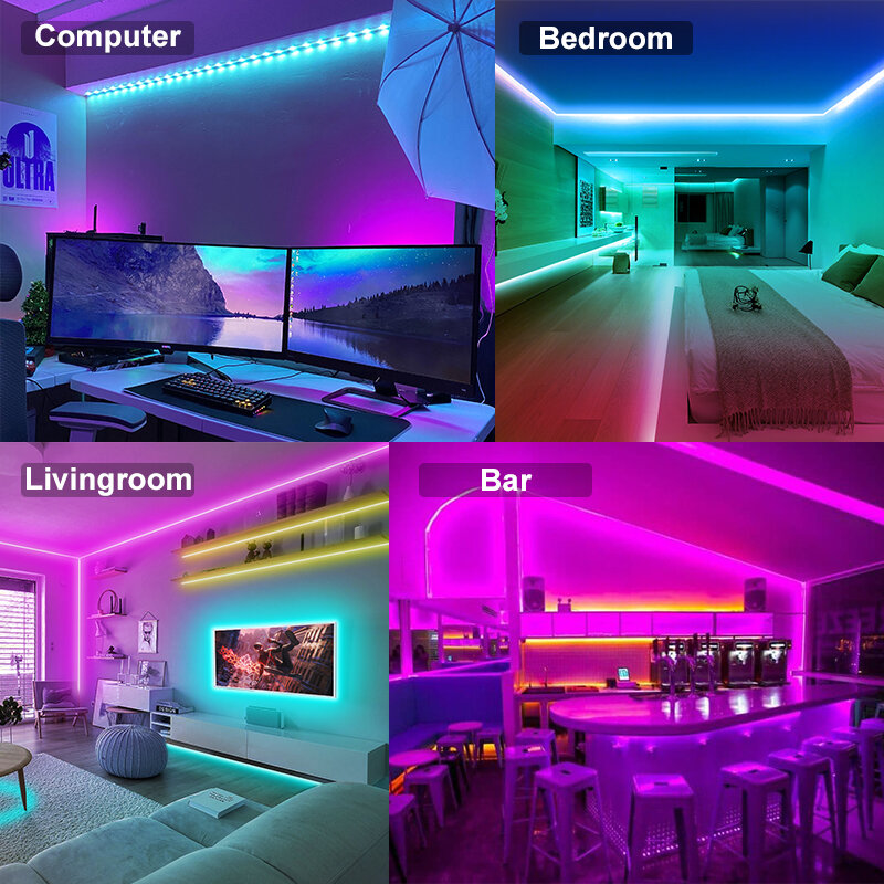 أضواء شريط LED USB لغرفة المعيشة ، RGB ، بلوتوث ، التحكم في التطبيق ، Luces Led ، ديكور صمام ثنائي مرن ، شريط مصباح ، 1-30 م