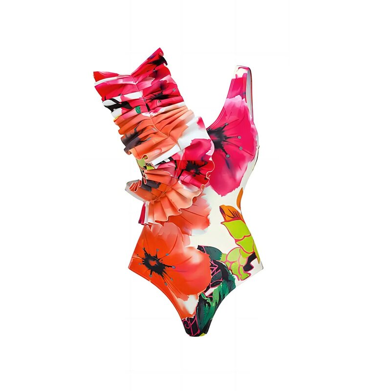 قطعة واحدة للنساء ، طقم بطبعة زهور ثلاثية الأبعاد ، ملابس سباحة بكشكشة ، بدلات سباحة ، ملابس سباحة برازيلية بضمادة ، بيكيني