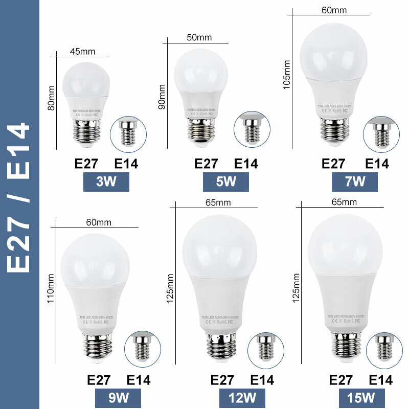 10 قطعة LED لمبة E27 E14 LED ضوء 220 فولت 240 فولت Lampada أمبولة بومبيلا الطاقة الحقيقية 3 واط 5 واط 7 واط 9 واط 12 واط 15 واط LED مصباح الذكية IC