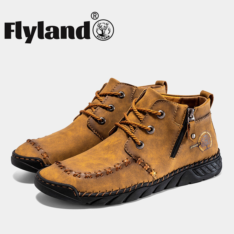 فليلاند عالية الجودة اليدوية رجالي جلد طبيعي أحذية غير رسمية تنفس المشي الأحذية الأحذية الدافئة القيادة الأحذية حجم كبير 48