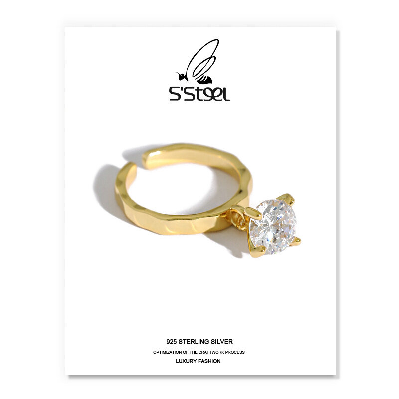 S'STEEL-خاتم نسائي من الزركونيا ، 925 فضة استرلينية ، تصميم كوري فاخر بسيط ، مجوهرات