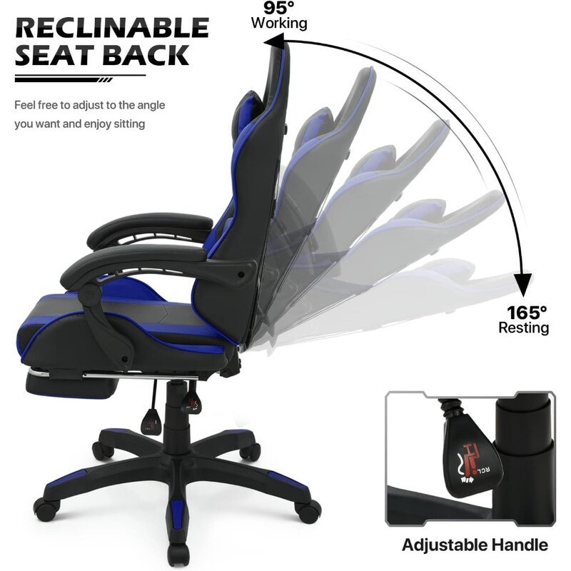 كرسي ألعاب مريح قابل للتعديل مع مسند رأس ودعم قطني ، كرسي سباق للكمبيوتر ، دوار جلدي عالي