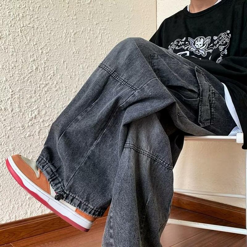 سروال أنيق كبير الحجم مع خصر مطاطي ، جينز متعدد الاستخدامات ، بنطلون واسع الساق ، تصميم واسع الساق ، جيوب متعددة #6