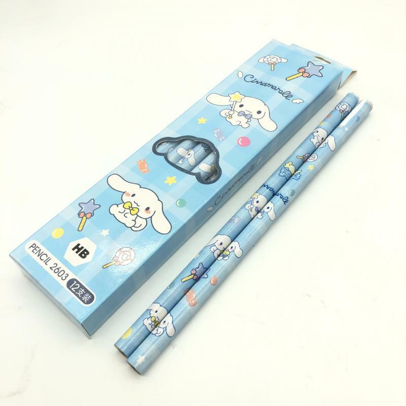 12 قطعة Sanrio قلم رصاص Kawaii ميلودي Kuromi صندوق كرتون سينامورول طالب قلم رصاص HB أطفال جميلة الكتابة قلم هدية