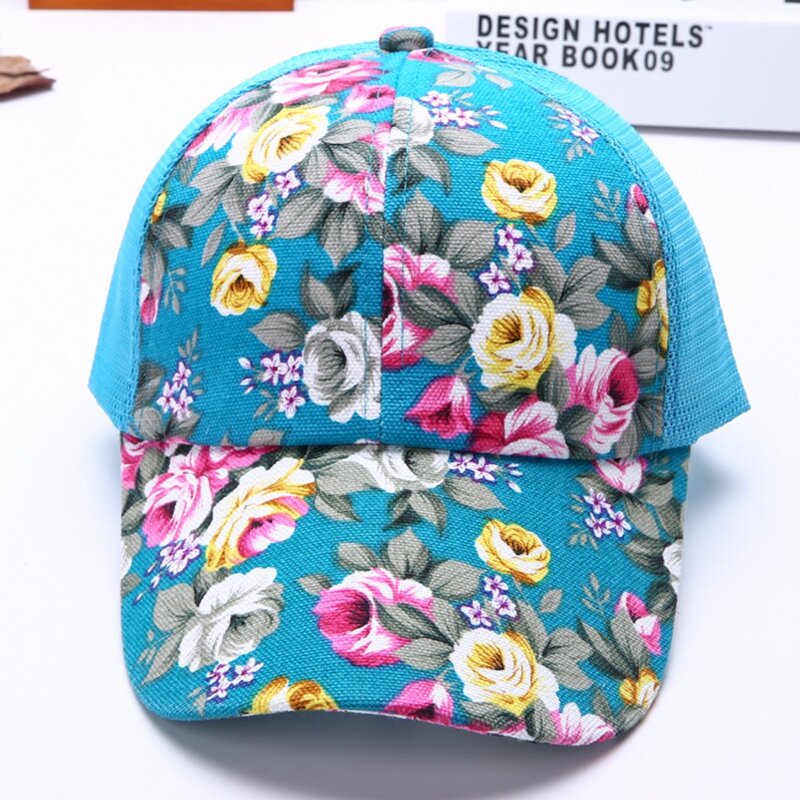 قبعة بيسبول للتنفس مع طباعة زهور للسيدات ، قبعات سناباك قابلة للتعديل ، شبكة ، قطن ، عصرية