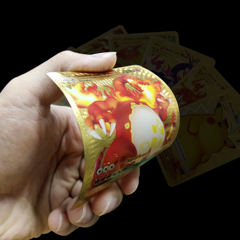بوكيمون بطاقات معدنية الذهب Vmax GX Vstar الإنجليزية الإسبانية بطاقة Charizard بيكاتشو جمع معركة المدرب بطاقة ألعاب أطفال هدية