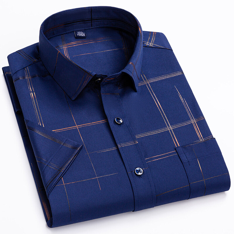 قصيرة الأكمام قمصان للرجال عادية تمتد طباعة منتظم صالح رجال الأعمال قميص الصيف لينة مريحة جيب جديد