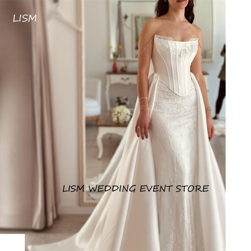 LISM-فستان زفاف أنيق بحورية البحر للنساء ، بدون حمالات ، فستان زفاف ، فستان زفاف قابل للربط ، دبي والعربية