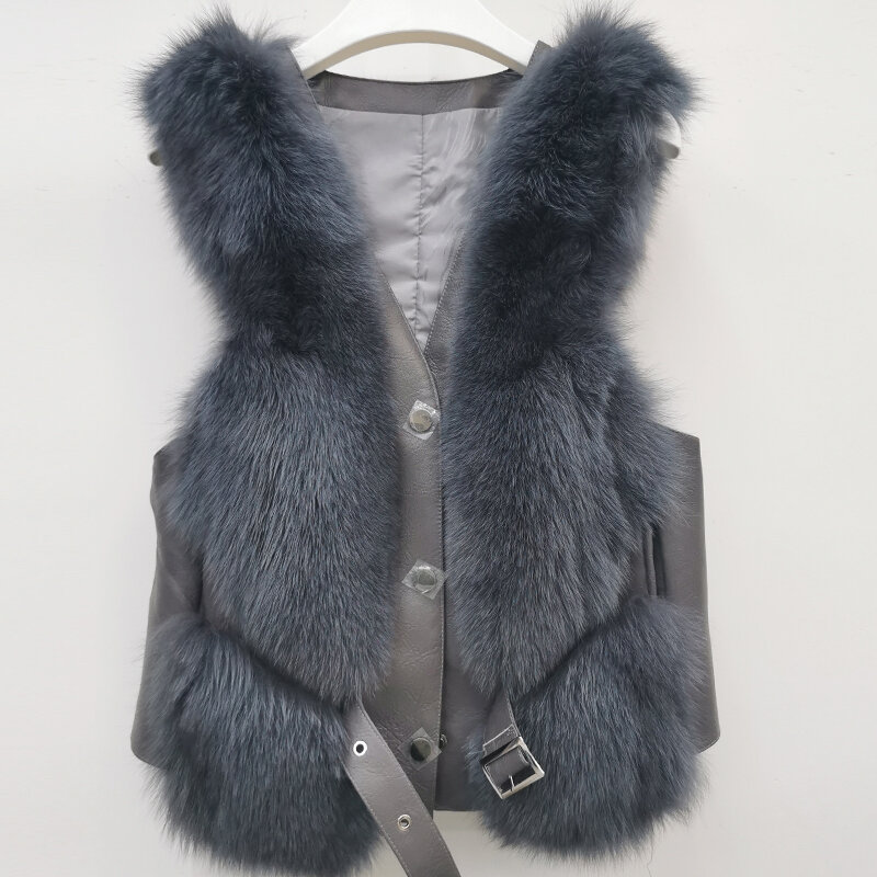 أحدث تصميم للأزياء النسائية الشتاء معطف الفرو الحقيقي عالية الجودة الطبيعية الثعلب الفراء سترة فاخرة الدافئة بلا أكمام 4 ألوان سترة
