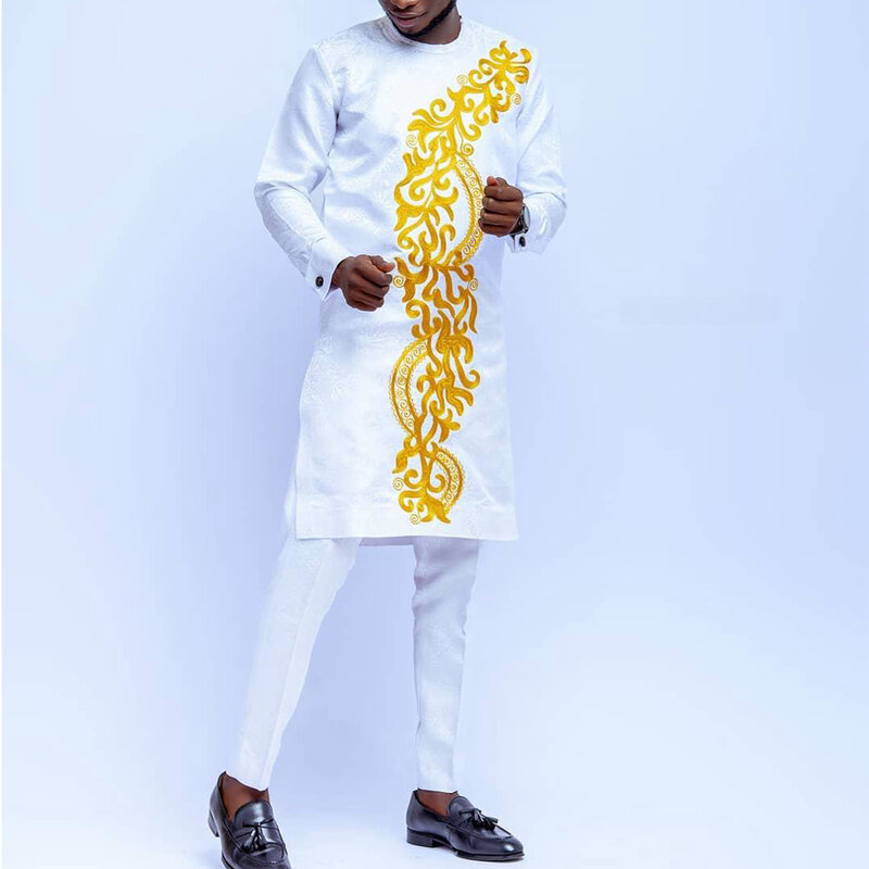 بدلة قفطان تقليدي داشيكي للرجال ، ملابس أفريقي أنيقة ، بنطلون ومطَرزة ، قمصان جديدة ، طقم 2 ،