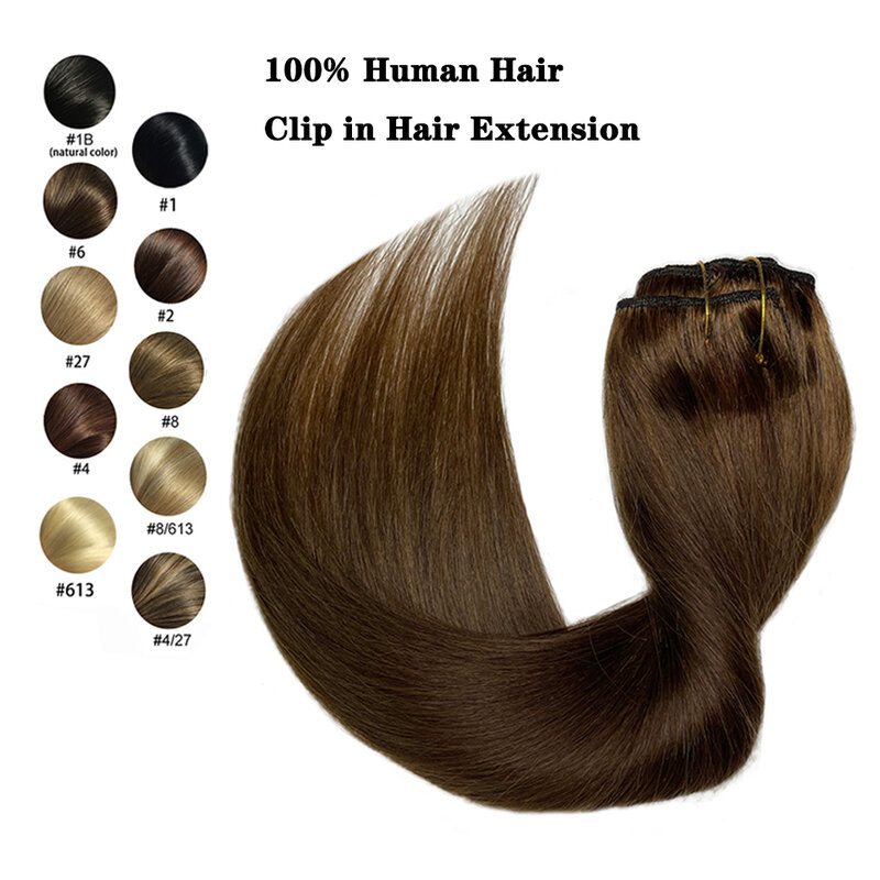 مشبك شعر ريمي مستقيم برازيلي في شعر مستعار بشري اللون الطبيعي #4 كامل الرأس 120G للنساء السود