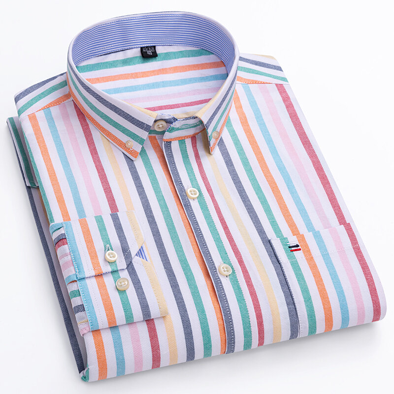 حجم M ~ 7XL 100% القطن الخالص الرجال أكسفورد مخطط قمصان مربعة النقش الذكور عادية عالية الجودة قميص طويل الأكمام للرجال زر حتى قميص