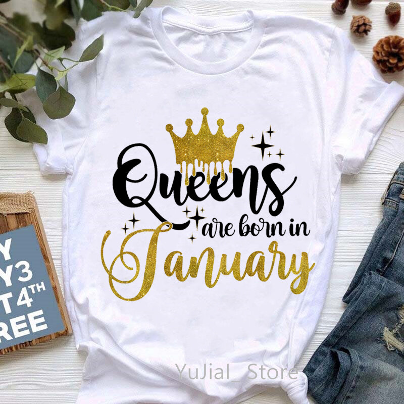 ولد تاج الملكة الذهبي 2022 في كانون الثاني/يناير إلى كانون الأول/ديسمبر تي شيرت مطبوع عليه رسومات ملابس نسائية قمصان نسائية هدية عيد الميلاد