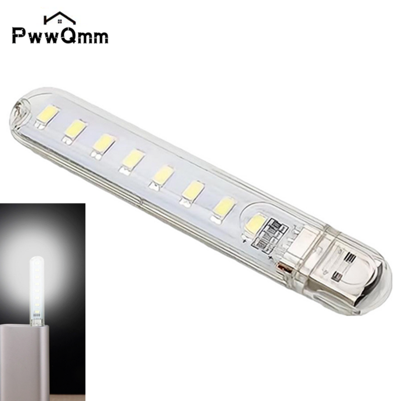 PwwQmm مصغر USB LED الجدول مصباح المحمولة القراءة مكتب ضوء للتخييم قوة البنك دفتر 8 المصابيح كتاب أضواء الليل مصباح يدوي