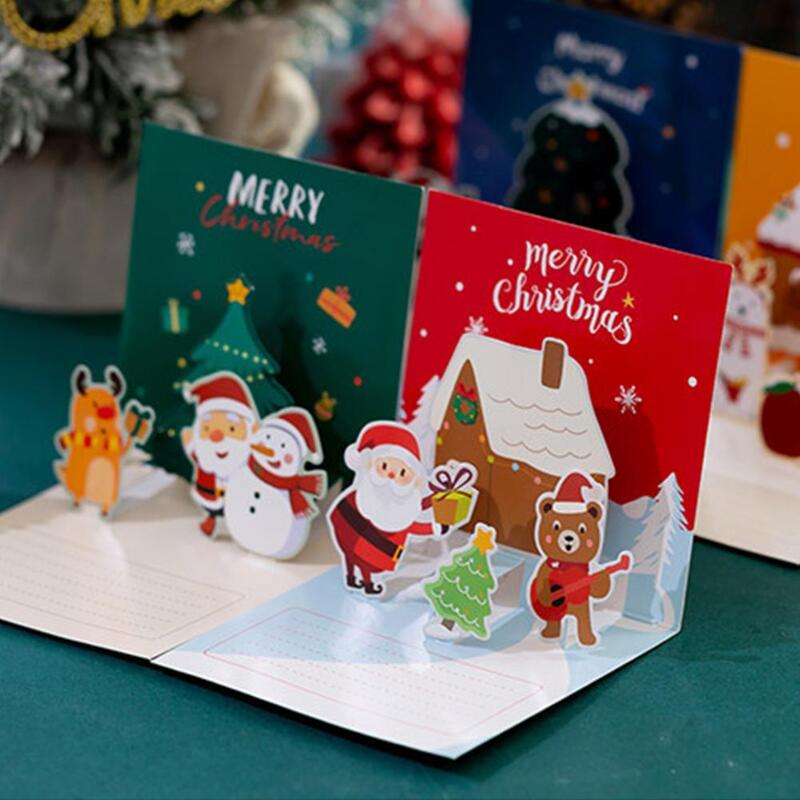 لطيف الكرتون بطاقات عيد الميلاد ، سانتا كلوز ، ثلج ، الأيائل ، دعوات الحفلات ، هدايا ثلاثية الأبعاد ، بطاقات المعايدة السنة الجديدة ، 1 Set