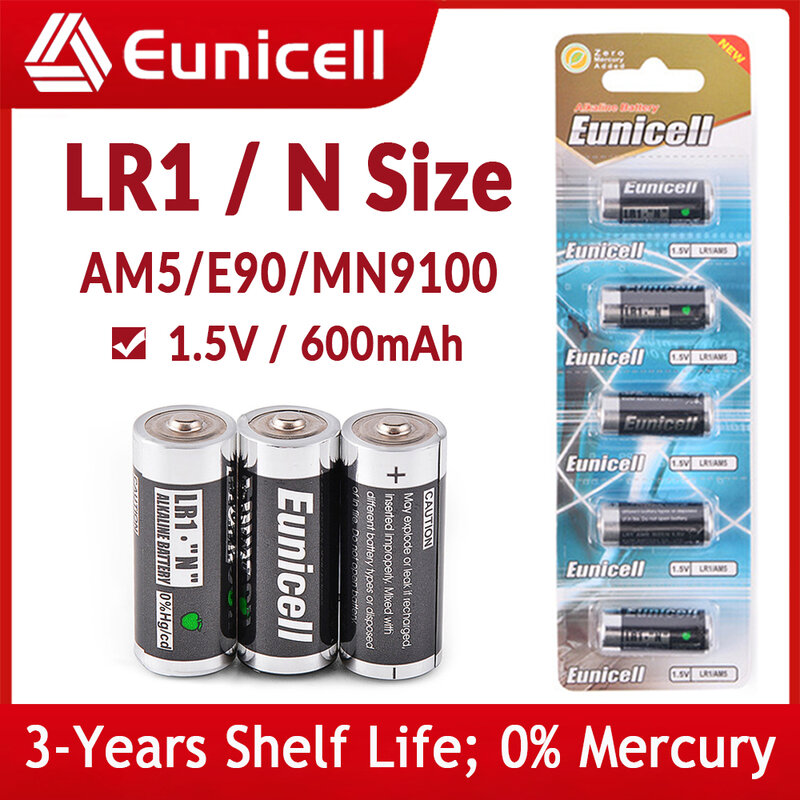 بطاريات قلوية بحجم Eunicell LR1 N لألعاب مشغلات السماعات جهاز التحكم عن بعد ، 600mAh LR 1 AM5 E90 MN9100 910A بطارية جافة 1.5 فولت