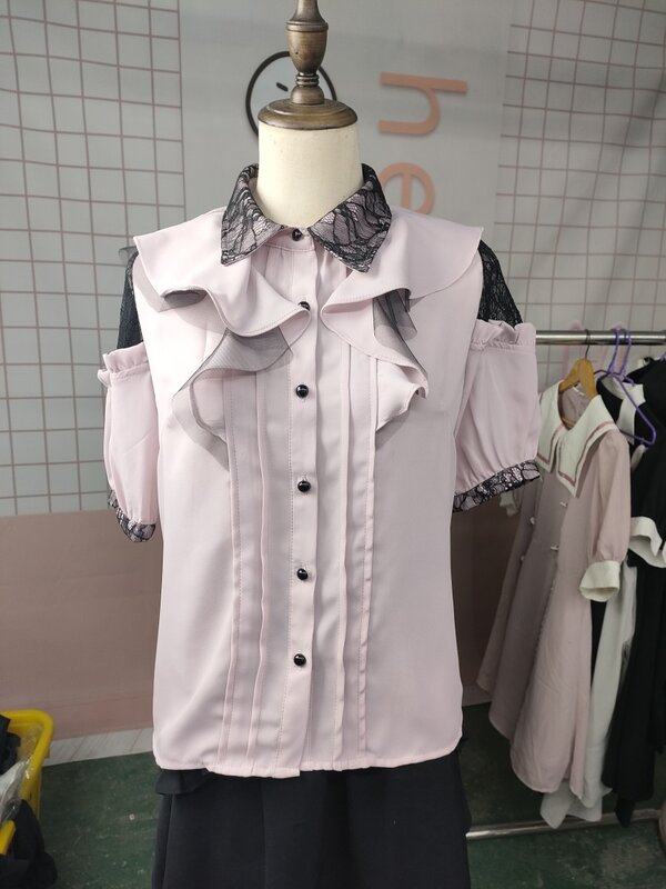 المرأة بلايز الصيف النمط الياباني Rojita صديقة قصيرة الأكمام قميص سلسلة الألغام المنتجة كتلة الدانتيل كشكش قاع قميص