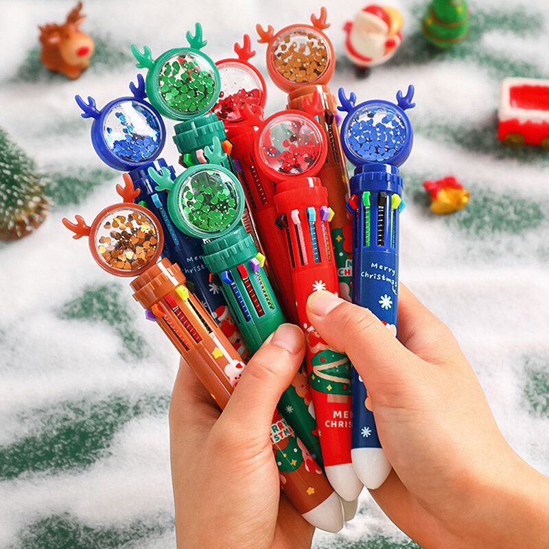 الكل في واحد عيد الميلاد الكرتون قلم حبر جاف ، سانتا كلوز ، عشرة لون القلم ، الطباعة ، متعدد الألوان وسم ، القرطاسية هدية