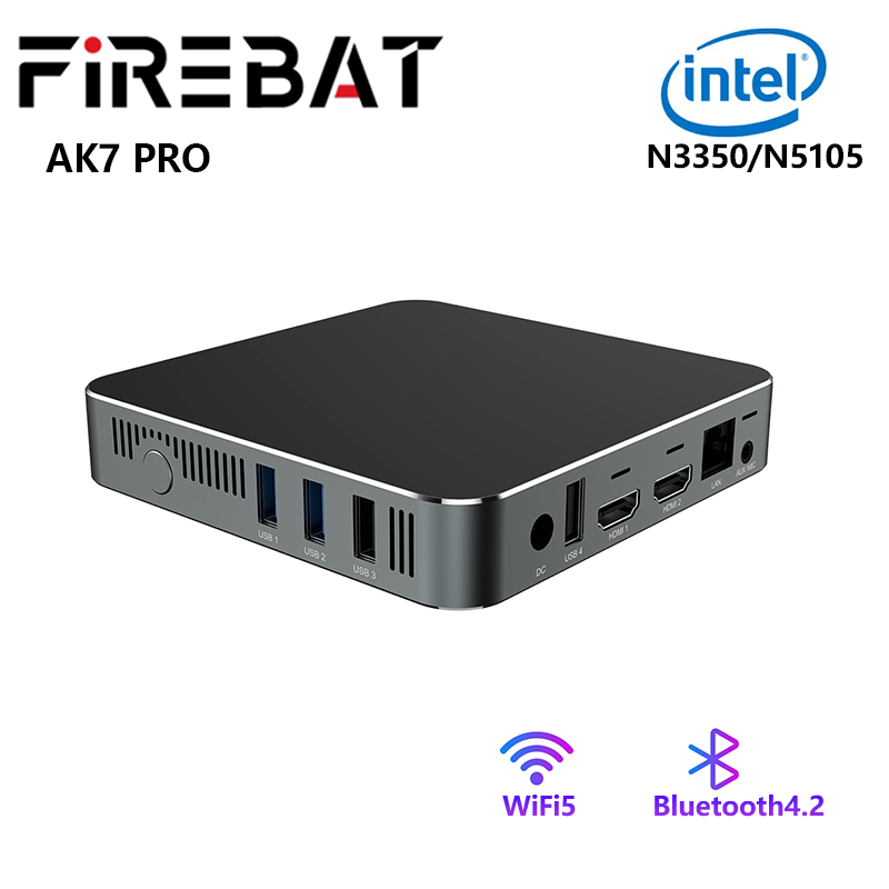 فايبربات AK7 PRO N3350 n105 MiniPc ثنائي النطاق WiFi5 BT4.2 6GB 8GB 64GB كمبيوتر مكتبي