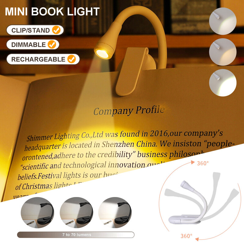 المحمولة LED كتاب أضواء ، USB قابلة للشحن ، حماية العين ، ضوء الليل ، صغيرة ، 360 درجة كليب على ، مكتب ، القراءة مصباح ، السفر ، غرفة نوم ، 1-2 قطعة
