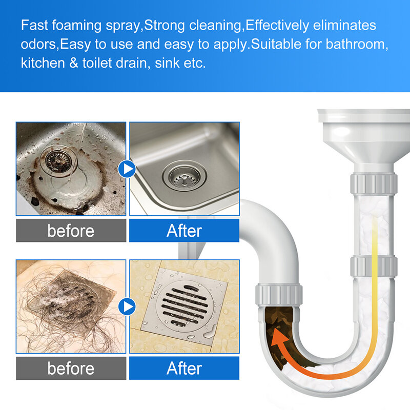 منظف تصريف أنابيب الرغوة ، بالوعة المطبخ عوامل إزالة الرائحة لتصريف الأرضيات