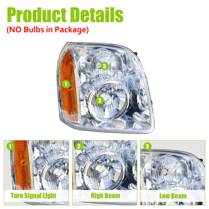 المصباح الأمامي للسيارة ، عدسات المصابيح الأمامية الشفافة ، عدسات GMC Yukon XL ، XL, من من من من من نوع GMC Yukon XL ، 1 Pair