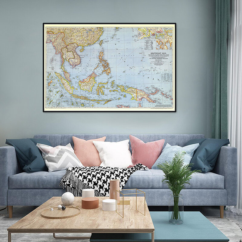 A2 حجم خريطة العالم مفصلة جنوب شرق آسيا 1944 ملصق جدار الرسم البياني الرجعية ورقة كرافت ورقة خريطة العالم اللوازم المكتبية