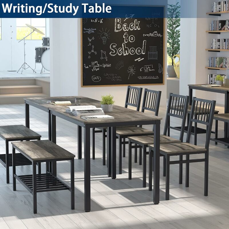 طاولة طعام ومكتب كمبيوتر لأربعة ، طاولة مطبخ ، مقعديان ومقعد ، إطار بلوط أسود ، أسود