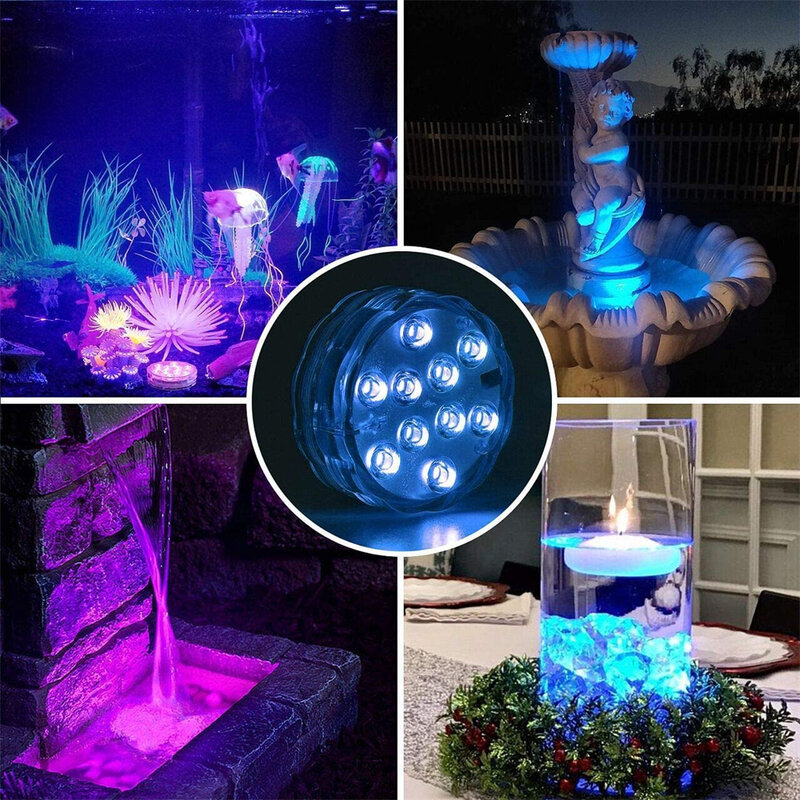 10 المصابيح RGB LED مصابيح ضوء تعمل تحت الماء عن بعد 16 ألوان حمام سباحة تحت الماء مصباح ل حفلة السنة الجديدة حديقة زهرية حوض السمك ديكور
