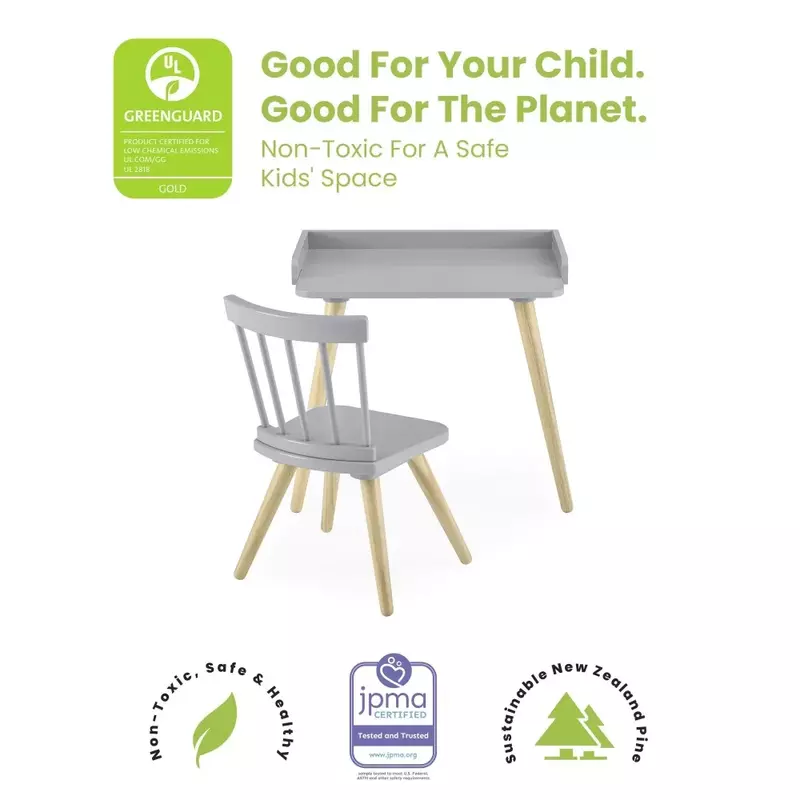 ديلي طقم مكتب وكرسي للأطفال ، حارس أخضر ذهبي معتمد ، رمادي/طبيعي
