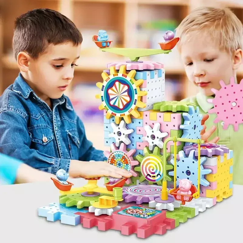 ثلاثية الأبعاد التروس الكهربائية المسار نموذج اللبنات البلاستيك طفل منزل كتل الطوب ألعاب البناء التعليمية للأطفال الهدايا
