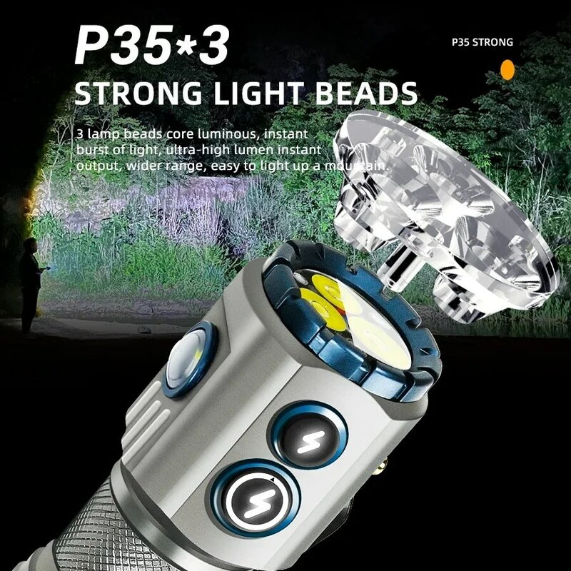 مصباح يدوي EDC LED قابل لإعادة الشحن USB ، شعلة ، مصباح جانبي RGB ، مقاوم للماء مع مشبك مغناطيسي ، فانوس تخييم ، صيد السمك ، LM ، 3