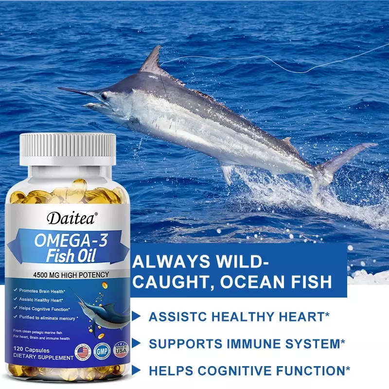 زيت السمك أوميغا 3 للأحماض الدهنية الداعمة للقلب ، يعزز المناعة ، المفاصل ، العين ، الدماغ ، صحة الجلد ، EPA ، DHA 4500mg