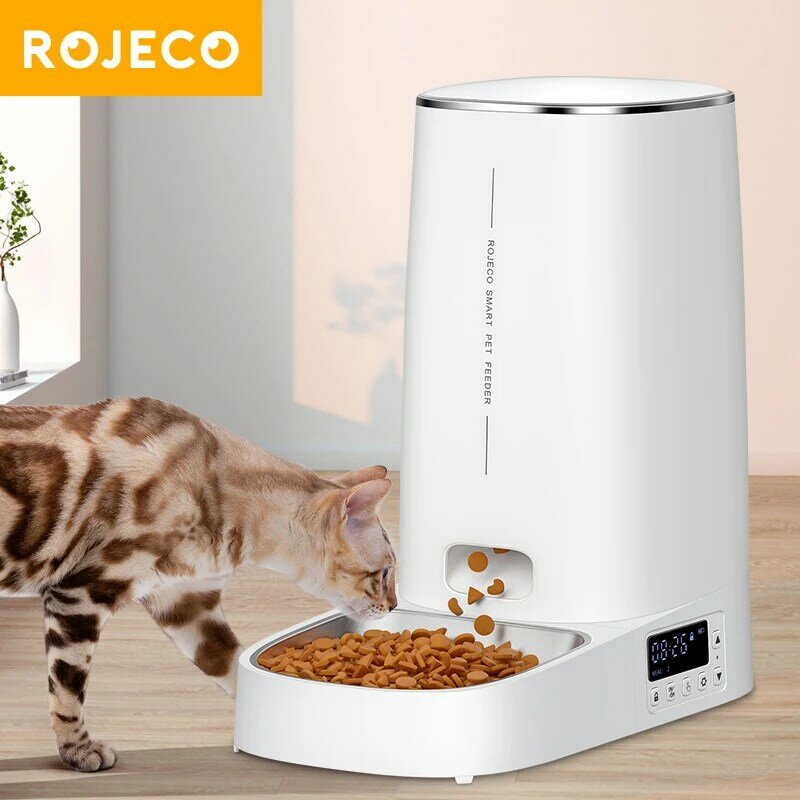 جهاز تغذية تلقائي للحيوانات الأليفة من rojigo 4L إصدار زر موزع تلقائي للطعام للقطط ملحقات ذكية للتحكم في تغذية الحيوانات الأليفة للقطط والكلب والأطعمة الجافة