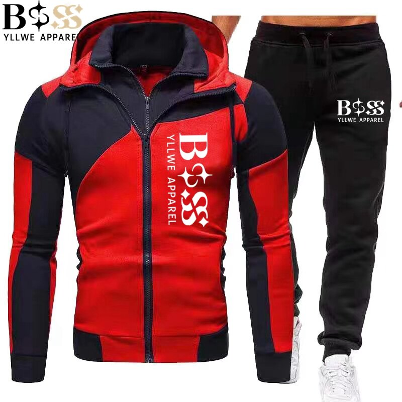 ملابس BSS yllwea-طقم ملابس رياضية من قطعتين للرجال ، بلوفر بغطاء رأس وسراويل رياضية ، جاكيت بسحاب ، ركض رياضي ، كاجوال ، جديد