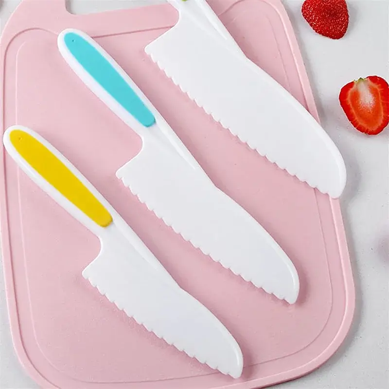 3 قطعة المطبخ النايلون الخبز طقم السكاكين للأطفال الطبخ السكاكين مسننة حواف الاطفال السكاكين طفل سكين بلاستيكي للأطفال المطبخ