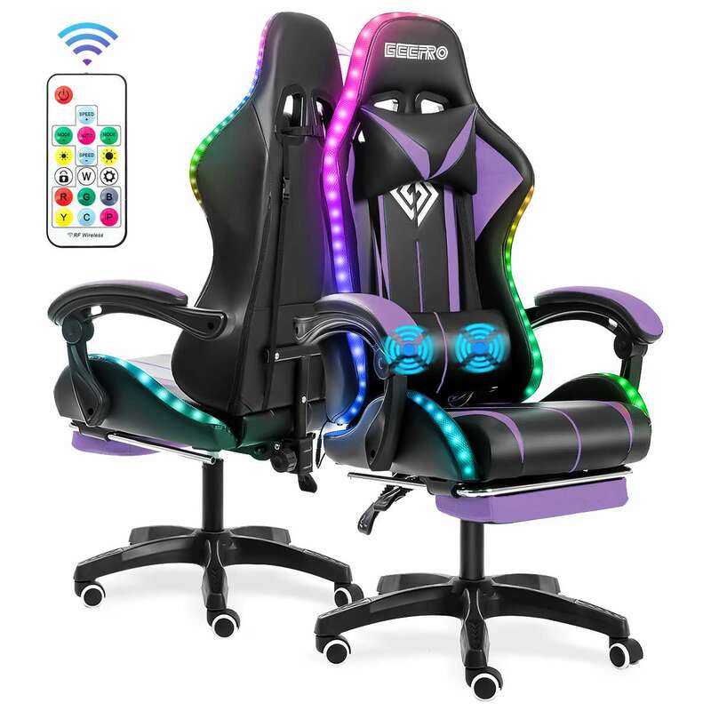 عالية الجودة كرسي ألعاب الفيديو RGB ضوء كرسي مكتب الألعاب كرسي الكمبيوتر مريح كرسي دوار 2 نقطة تدليك اللاعبين الكراسي